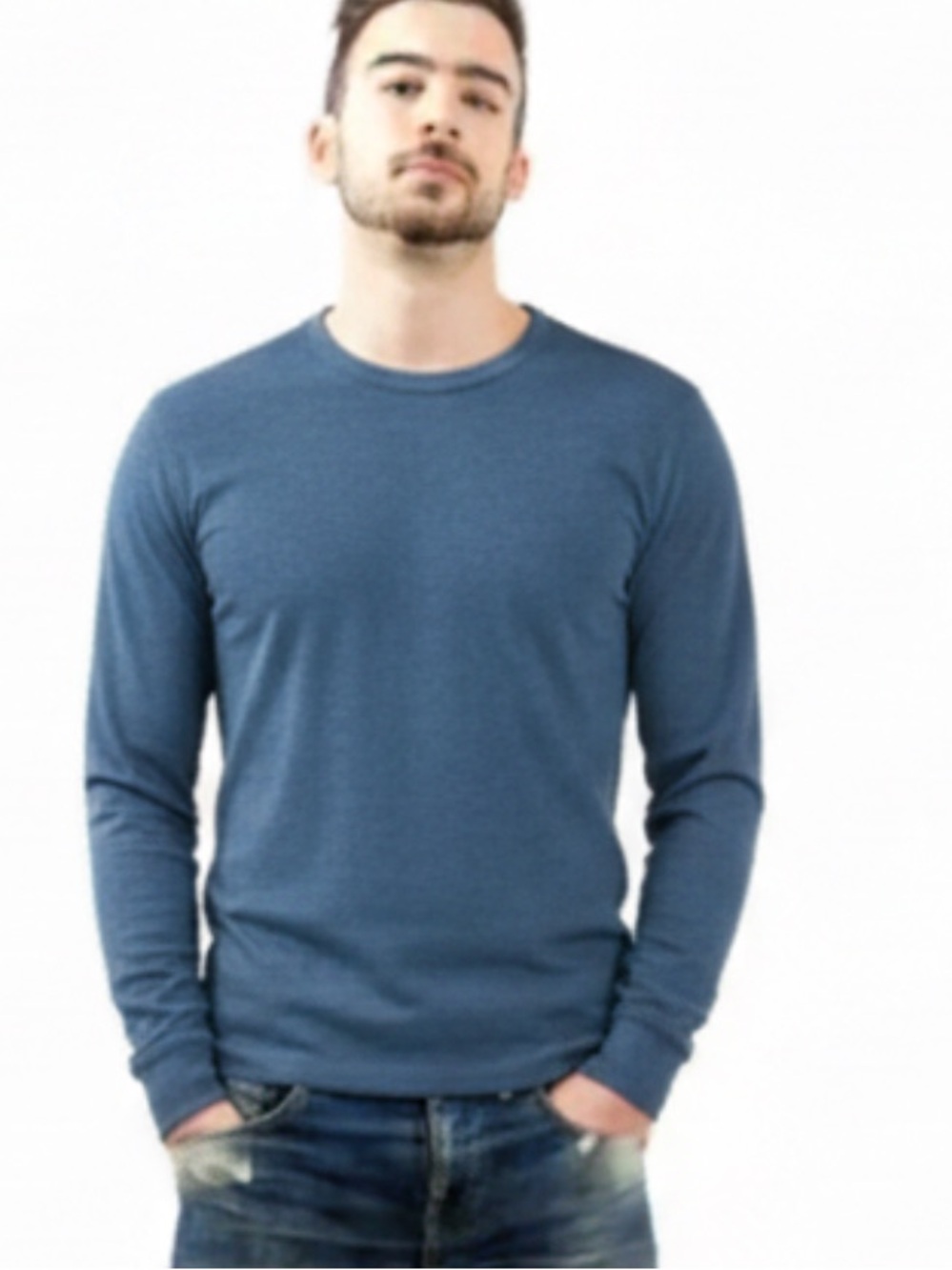 H&M Mens Blue Cotton Crew Neck Long Sleeve T Shirt S